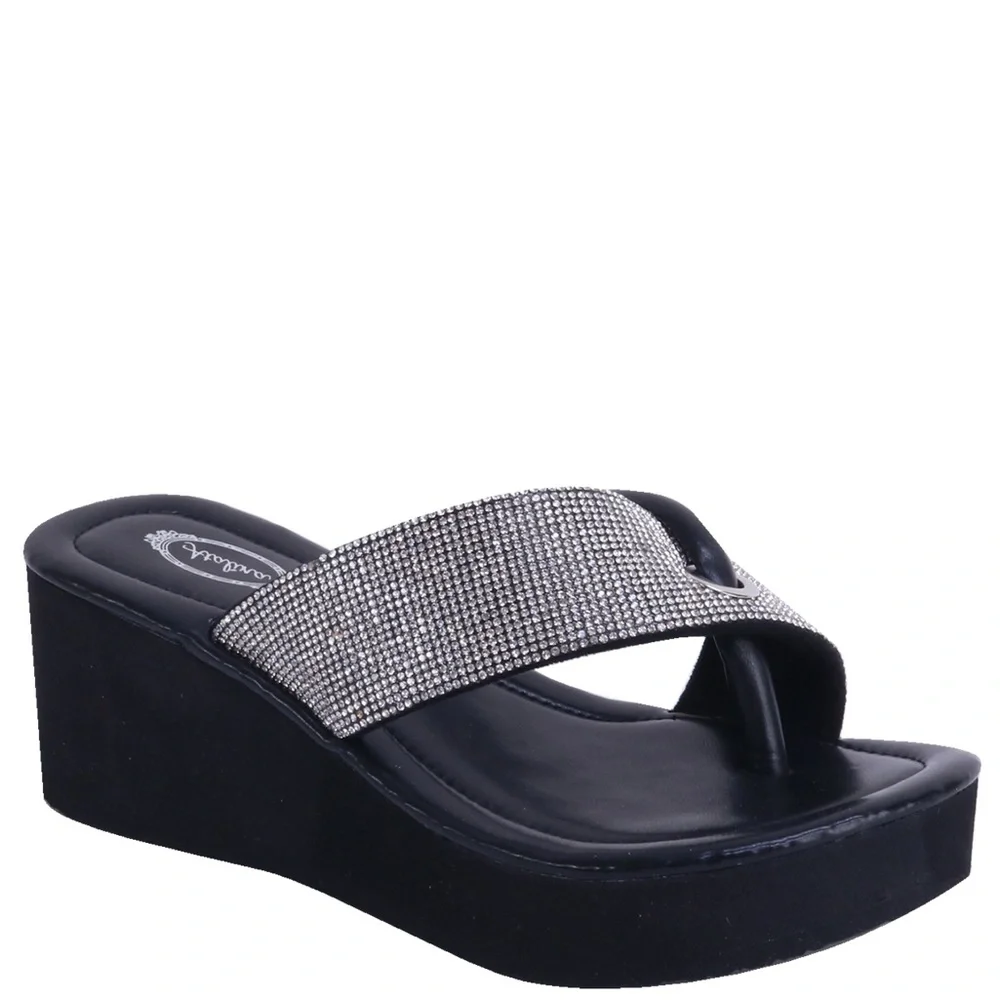 Size 5.5 Italina White Silver Rhinestone Embellished Platform Thong Sandal